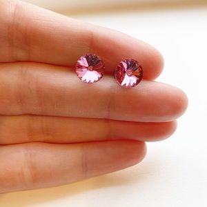 Pale pink diamond solitaire stud earrings